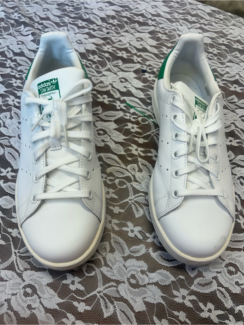adidas White Leather Sneakers with Green Heel Accents